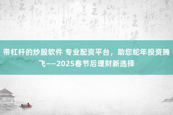 带杠杆的炒股软件 专业配资平台，助您蛇年投资腾飞——2025春节后理财新选择
